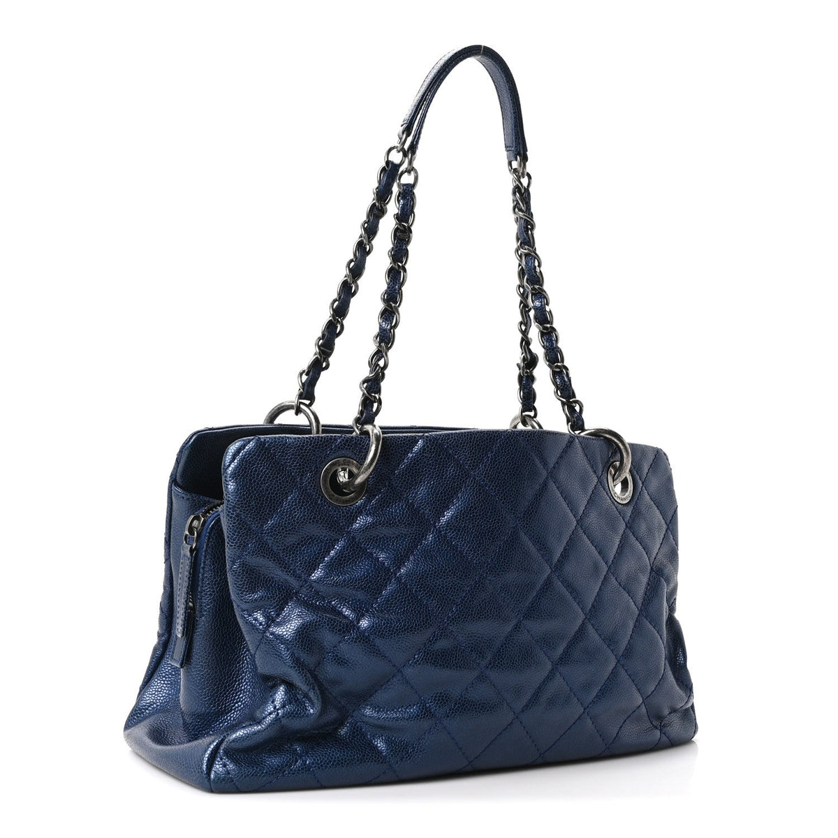 Quilted Caviar Tote Bag - Blue