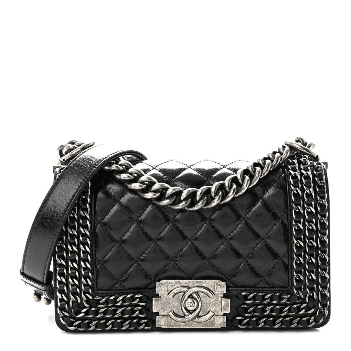 Small Quilted Calfskin Flap Shoulder Bag - Black