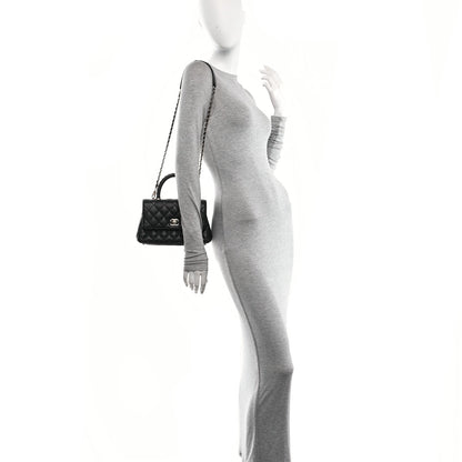 Mini Quilted Caviar Flap Shoulder Bag - Black