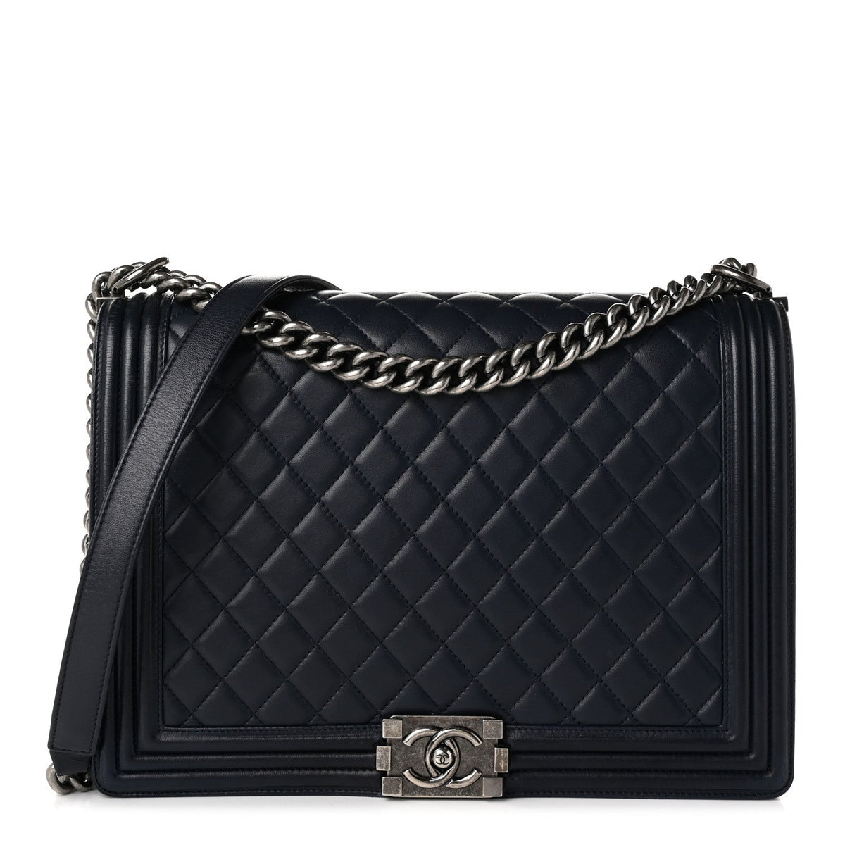 Large Quilted Calfskin Flap Shoulder Bag - Blue