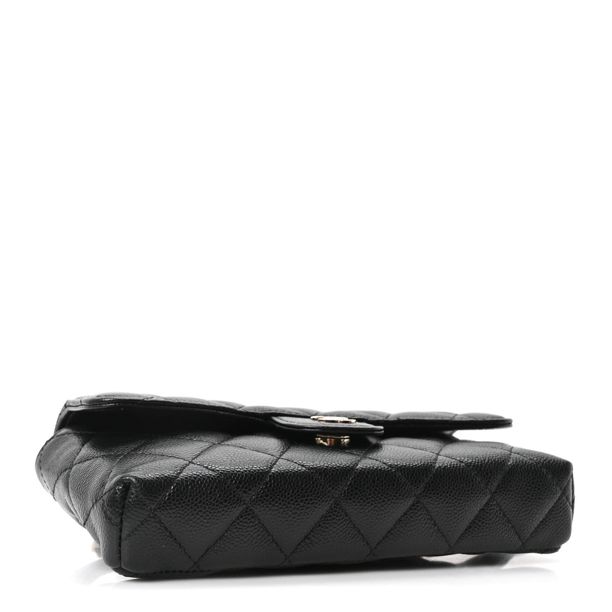 Quilted Caviar Flap Shoulder Bag - Black