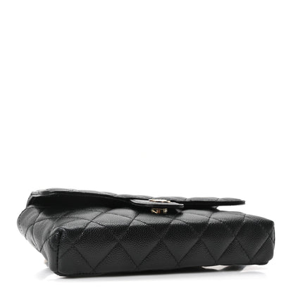 Quilted Caviar Flap Shoulder Bag - Black