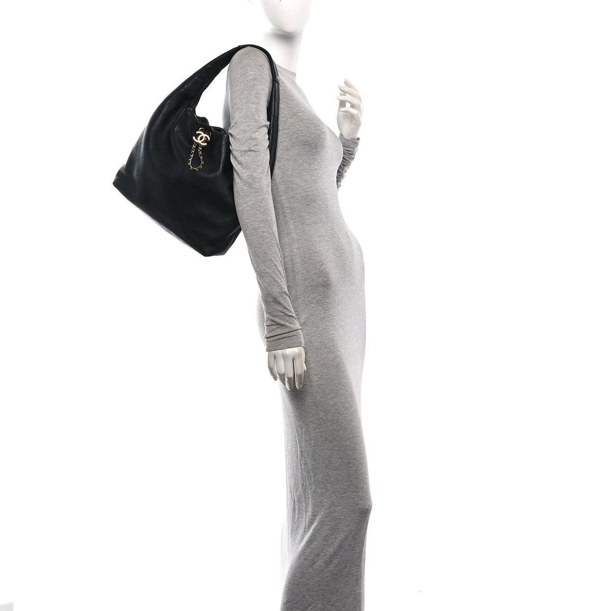 Small Quilted Calfskin Hobo Bag - Black