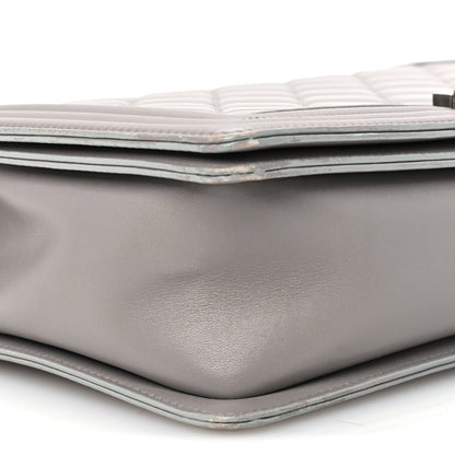 Large Quilted Lambskin Flap Shoulder Bag - Grey