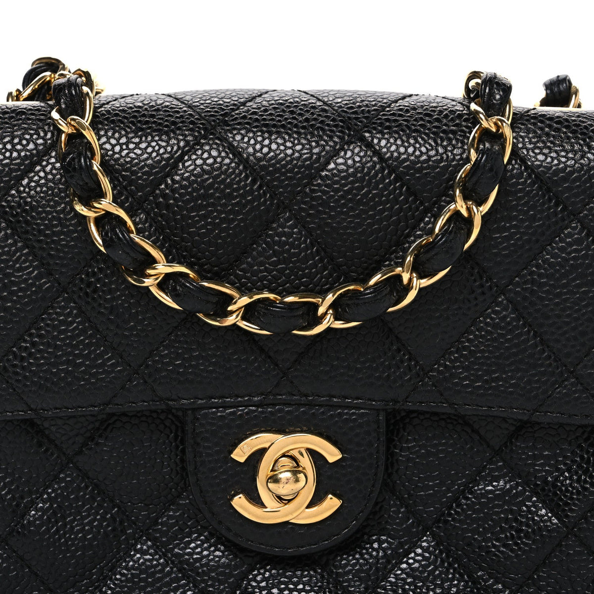 Mini Quilted Caviar Flap Shoulder Bag - Black