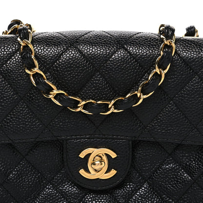 Mini Quilted Caviar Flap Shoulder Bag - Black
