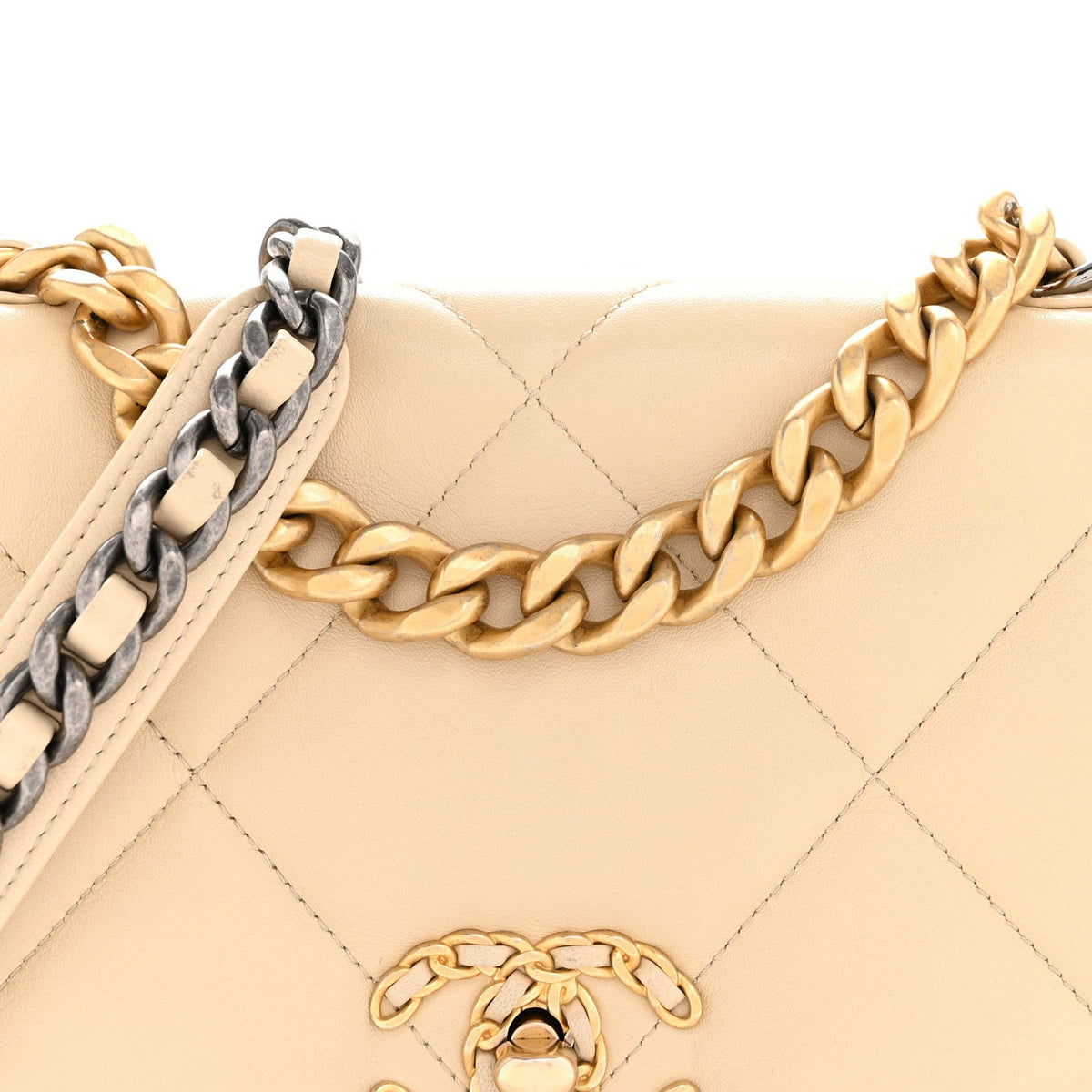 Medium Quilted Lambskin Flap Shoulder Bag - Beige