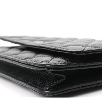 Quilted Caviar Wallet Bag - Black