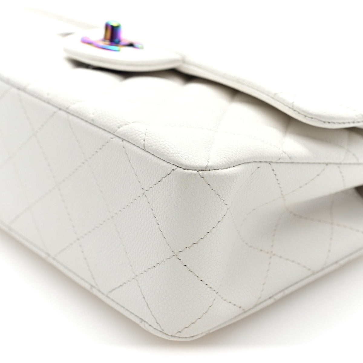 Small Quilted Caviar Flap Shoulder Bag - White