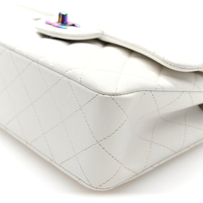 Small Quilted Caviar Flap Shoulder Bag - White