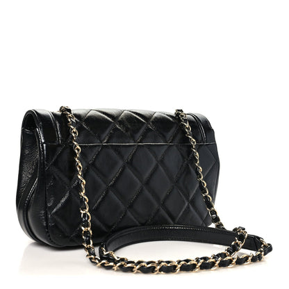 Small Quilted Lambskin Flap Shoulder Bag - Black