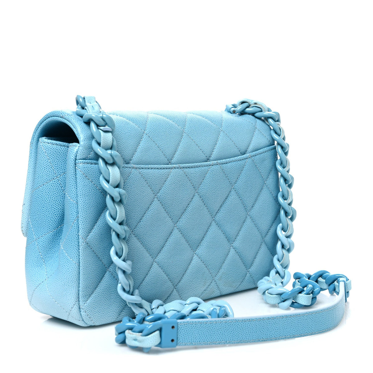 Quilted Caviar Flap Shoulder Bag - Light Blue