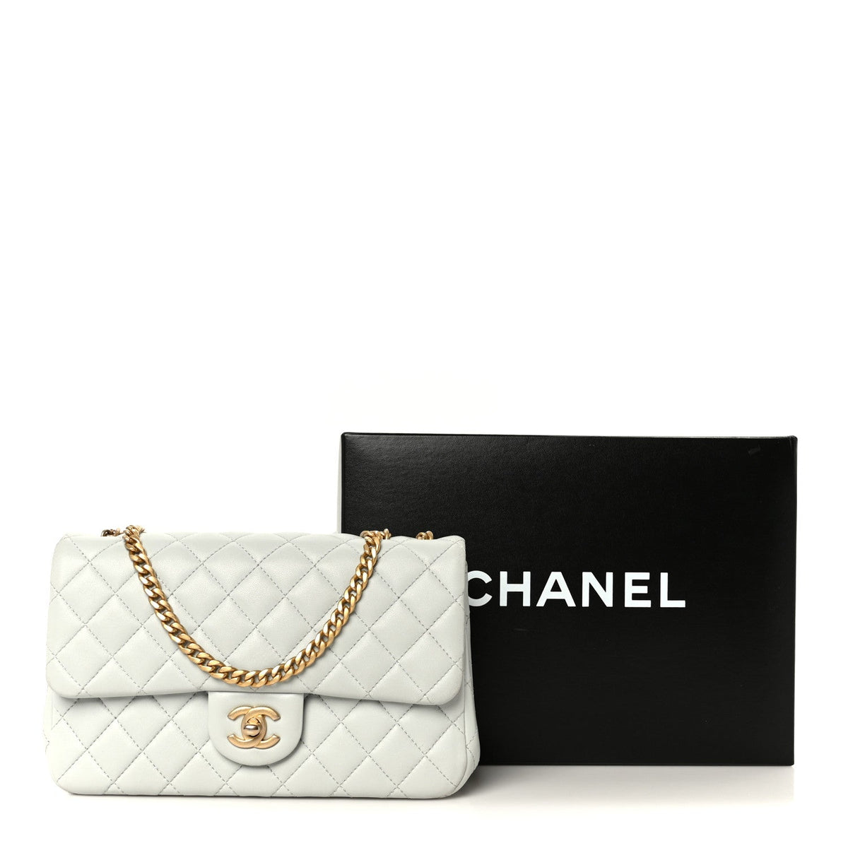 Small Quilted Lambskin Flap Shoulder Bag - Light Blue