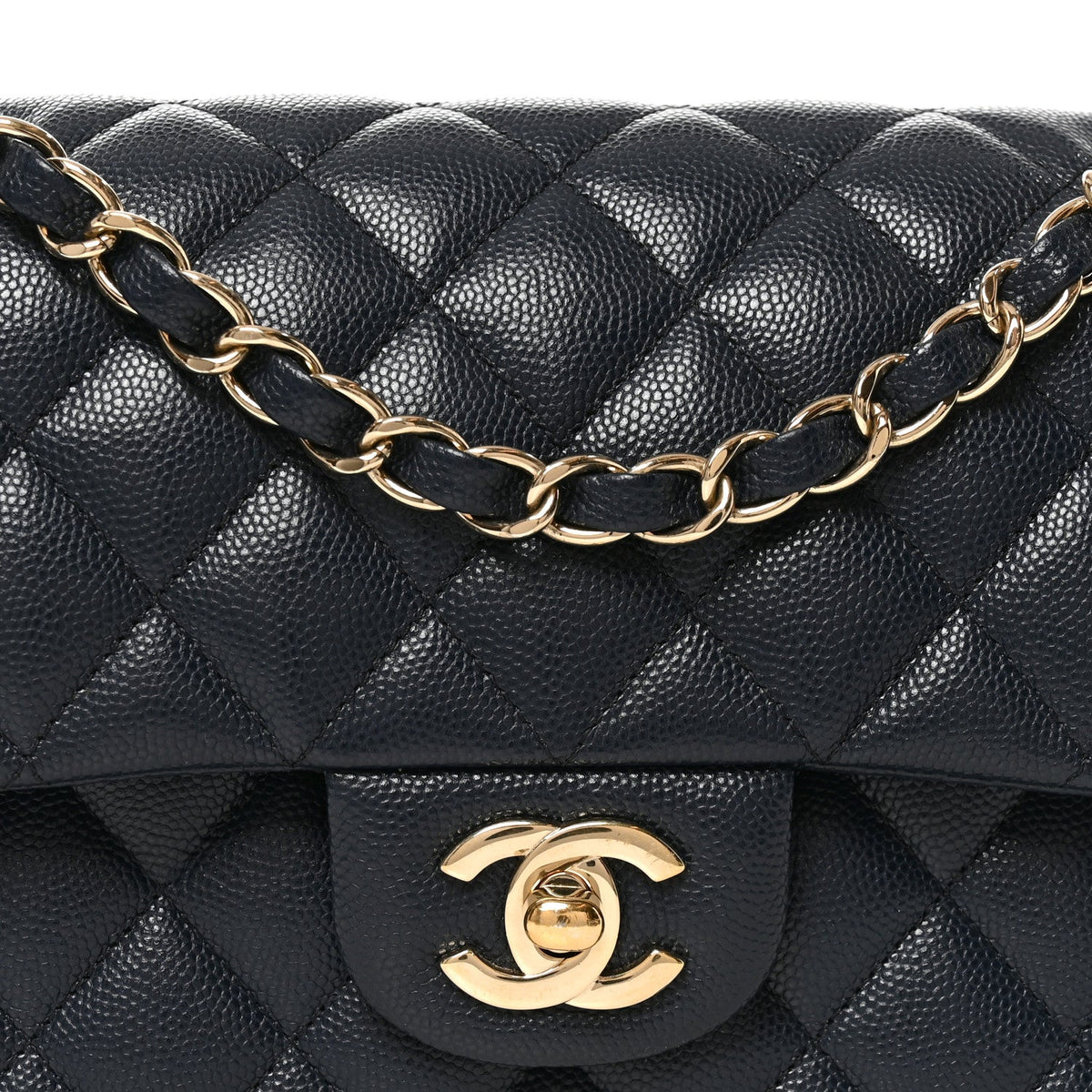 Small Quilted Caviar Flap Shoulder Bag - Dark Navy