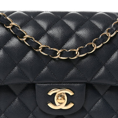 Small Quilted Caviar Flap Shoulder Bag - Dark Navy