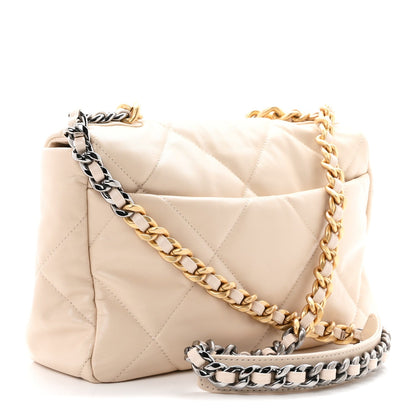 Large Quilted Goatskin Flap Shoulder Bag - Beige