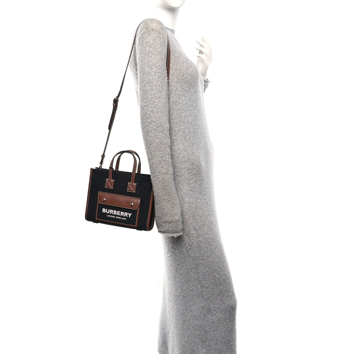 Mini Calfskin Canvas Tote Bag - Black