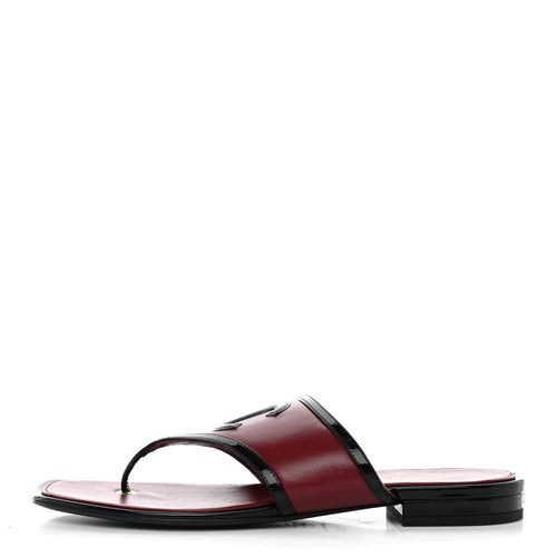 Lambskin Patent Calfskin CC Thong Sandals Burgundy Black