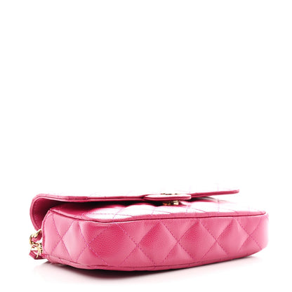 Quilted Caviar Flap Shoulder Bag - Pink