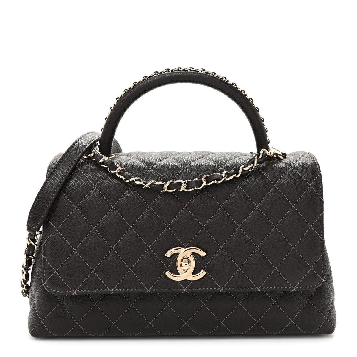 Small Quilted Caviar Flap Shoulder Bag - Brown