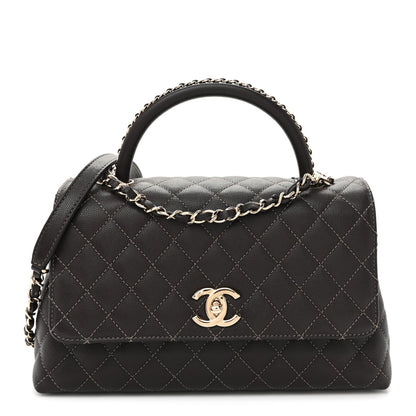 Small Quilted Caviar Flap Shoulder Bag - Brown