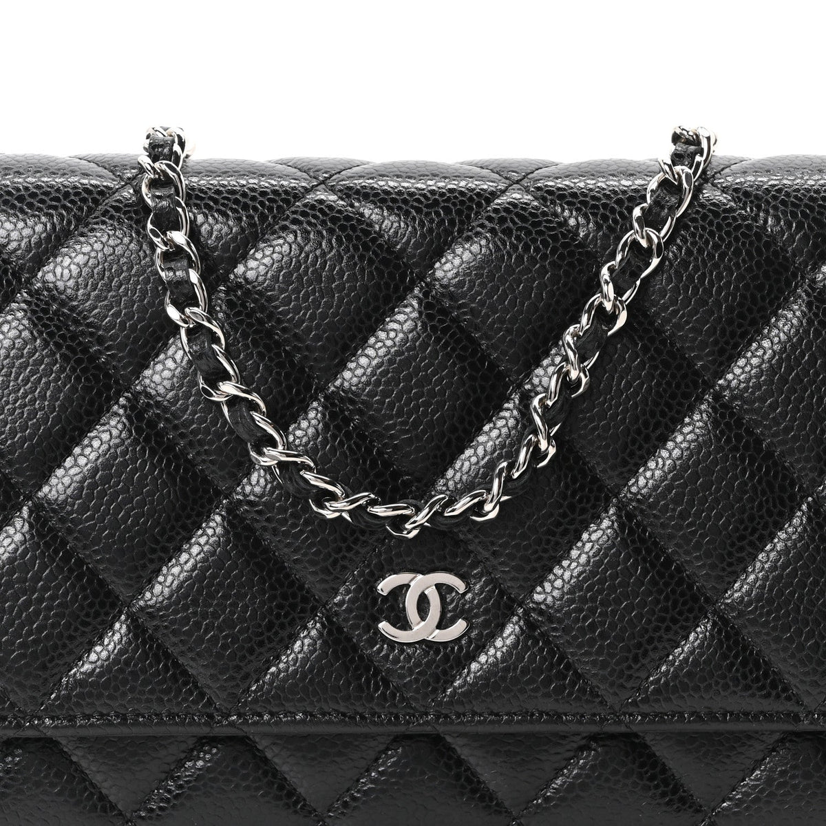 Quilted Caviar Wallet Bag - Black