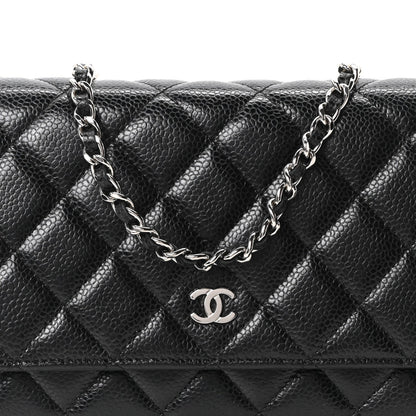 Quilted Caviar Wallet Bag - Black