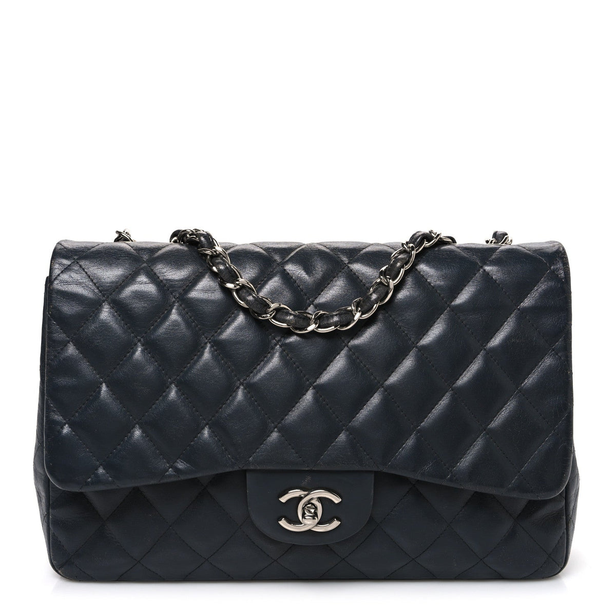 Quilted Lambskin Flap Shoulder Bag - Grey