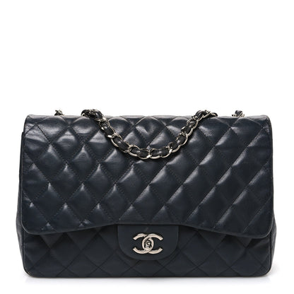 Quilted Lambskin Flap Shoulder Bag - Grey