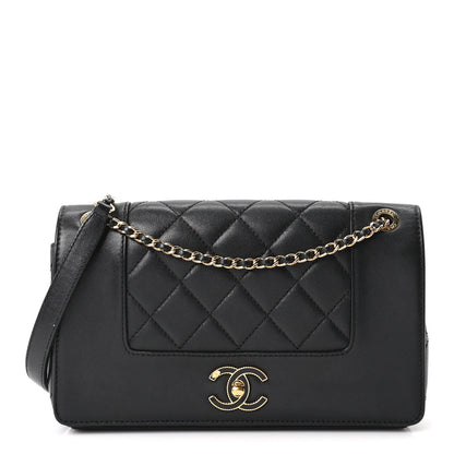 Small Quilted Sheepskin Flap Shoulder Bag - Black