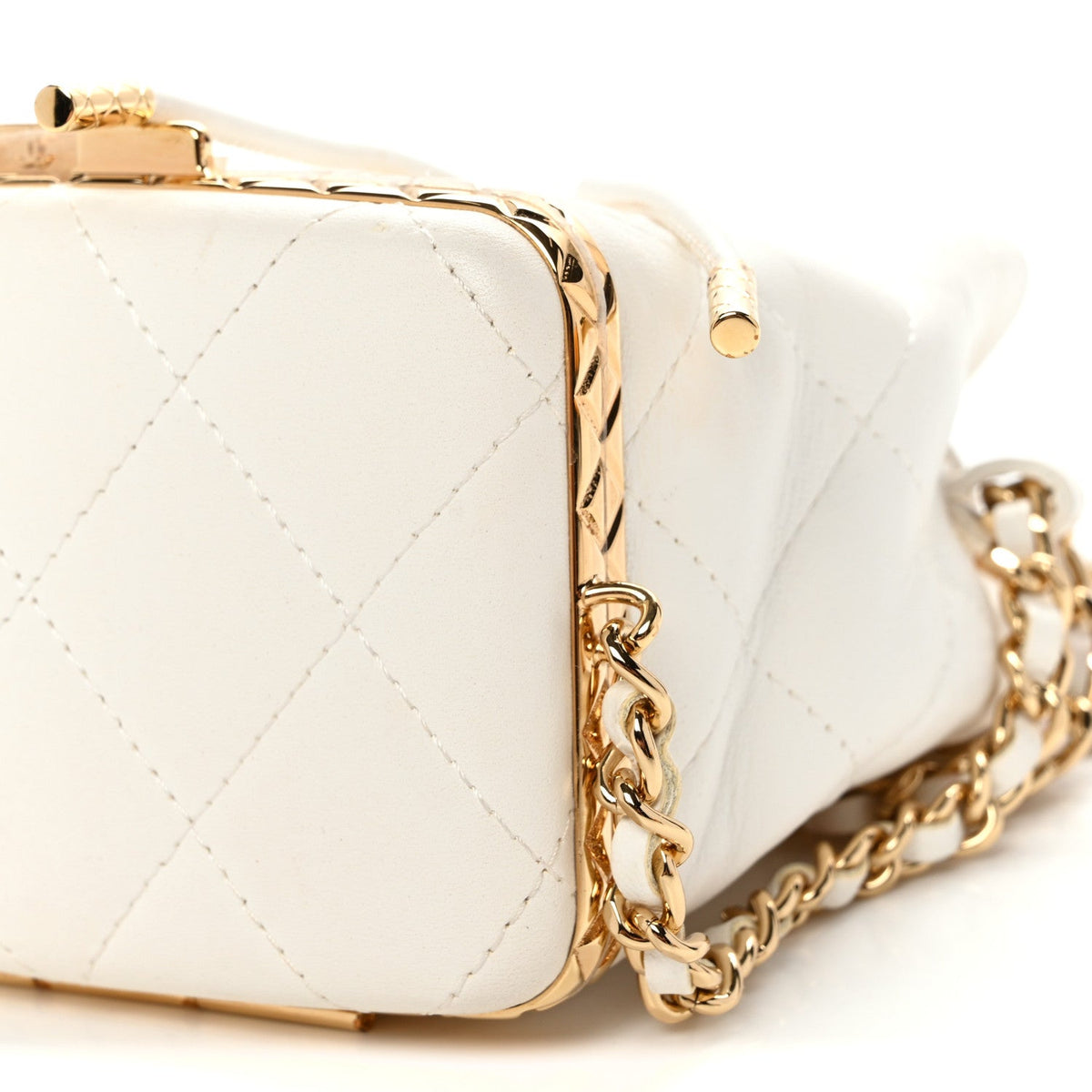 Small Quilted Lambskin Bucket Bag - White