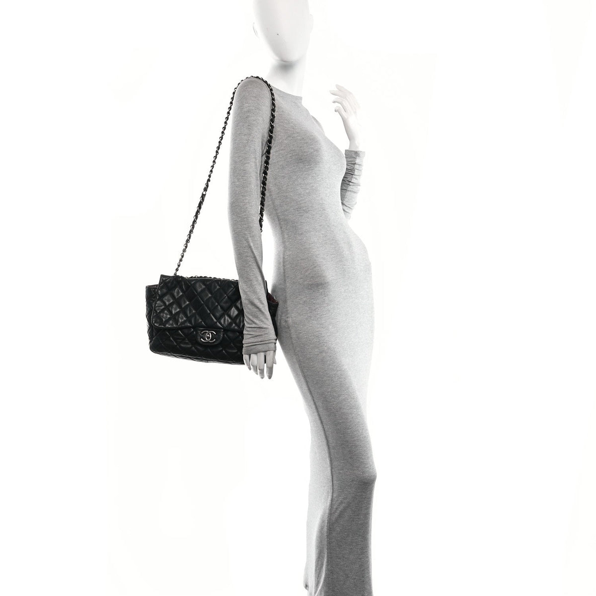 Quilted Lambskin Flap Shoulder Bag - Black