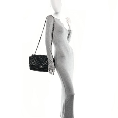 Quilted Lambskin Flap Shoulder Bag - Black