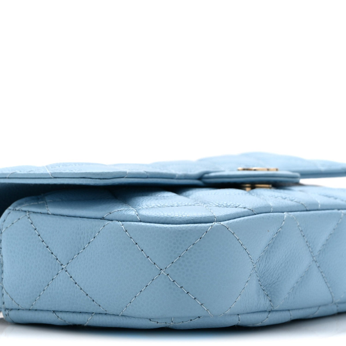 Quilted Caviar Flap Shoulder Bag - Light Blue
