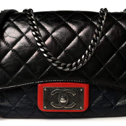 Quilted Goatskin Flap Shoulder Bag - Black