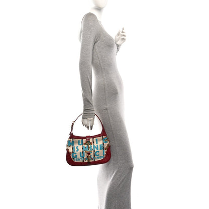 Small Calfskin Canvas Hobo Bag - Red