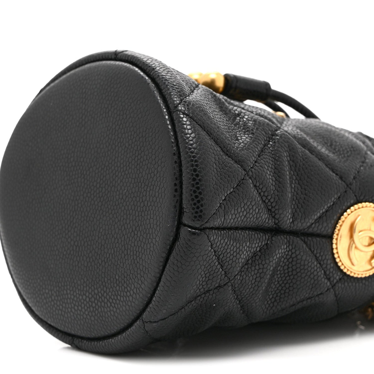 Mini Quilted Caviar Bucket Bag - Black
