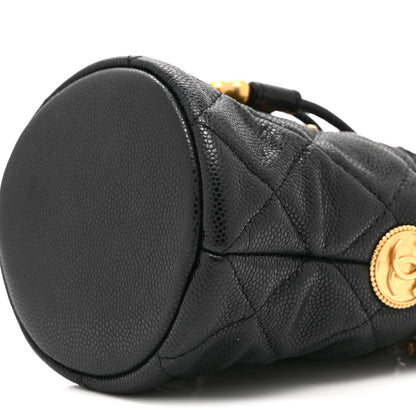 Mini Quilted Caviar Bucket Bag - Black