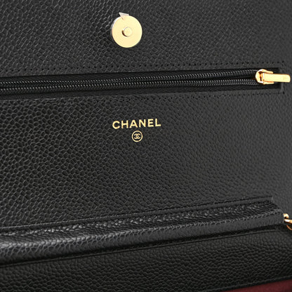 Quilted Caviar Wallet Bag - Black