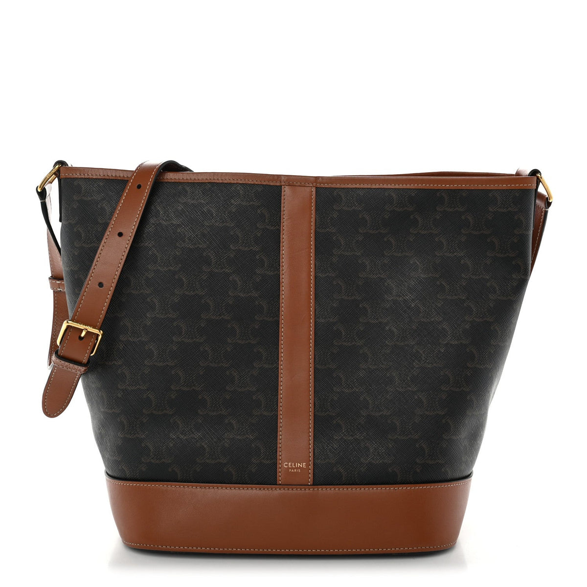 Medium Calfskin Canvas Bucket Bag - Tan