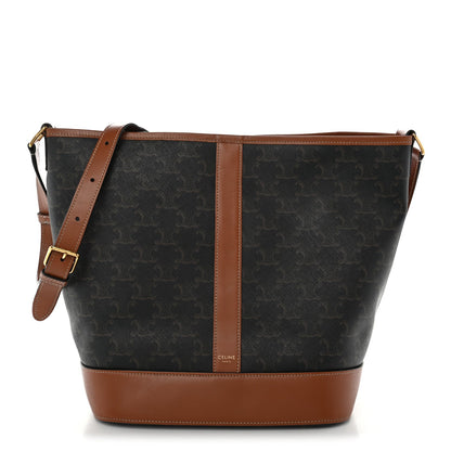 Medium Calfskin Canvas Bucket Bag - Tan