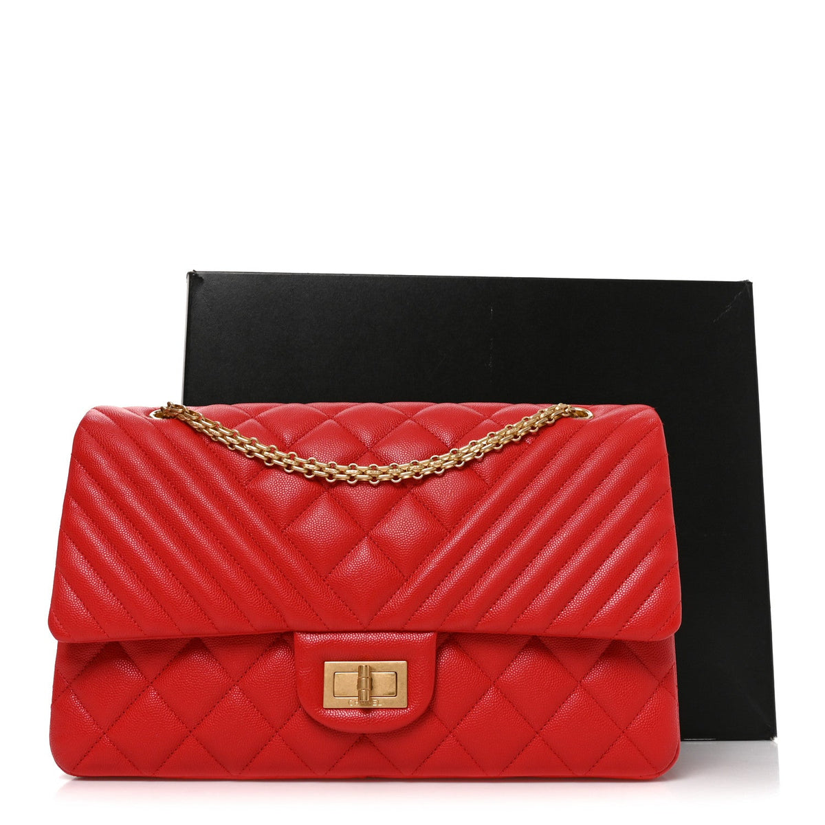 Quilted Caviar Flap Shoulder Bag - Red