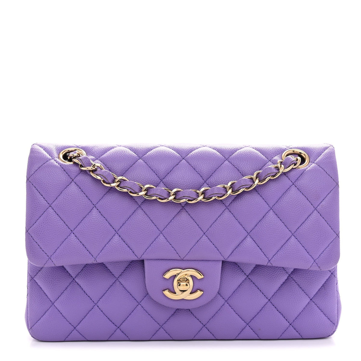 Small Quilted Caviar Flap Shoulder Bag - Purple