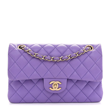 Small Quilted Caviar Flap Shoulder Bag - Purple