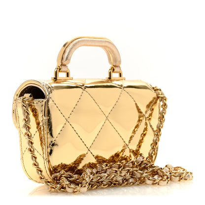 Mini Quilted Calfskin Flap Shoulder Bag - Gold