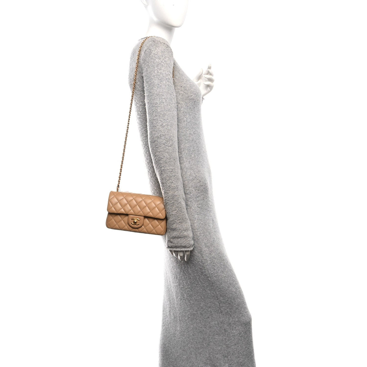 Mini Quilted Lambskin Flap Shoulder Bag - Tan