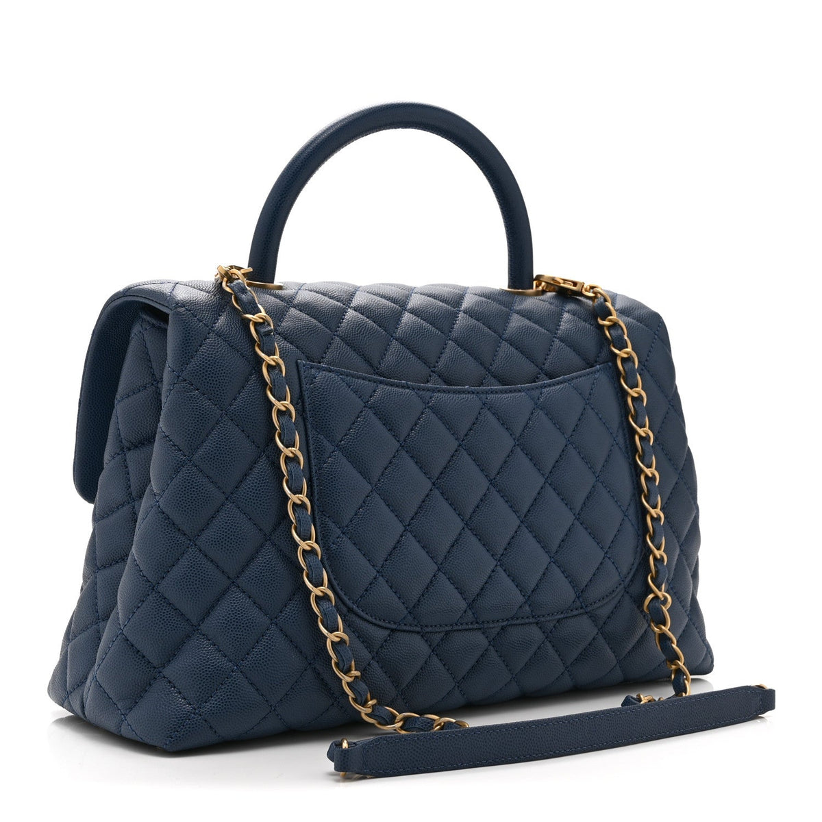 Medium Quilted Caviar Flap Shoulder Bag - Blue