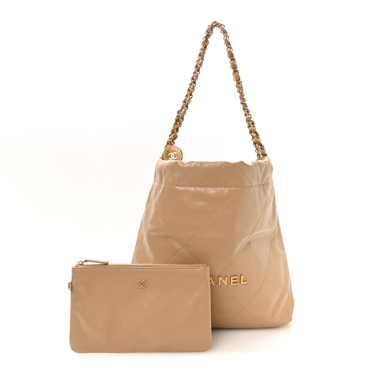 Small Quilted Calfskin Handbag - Beige