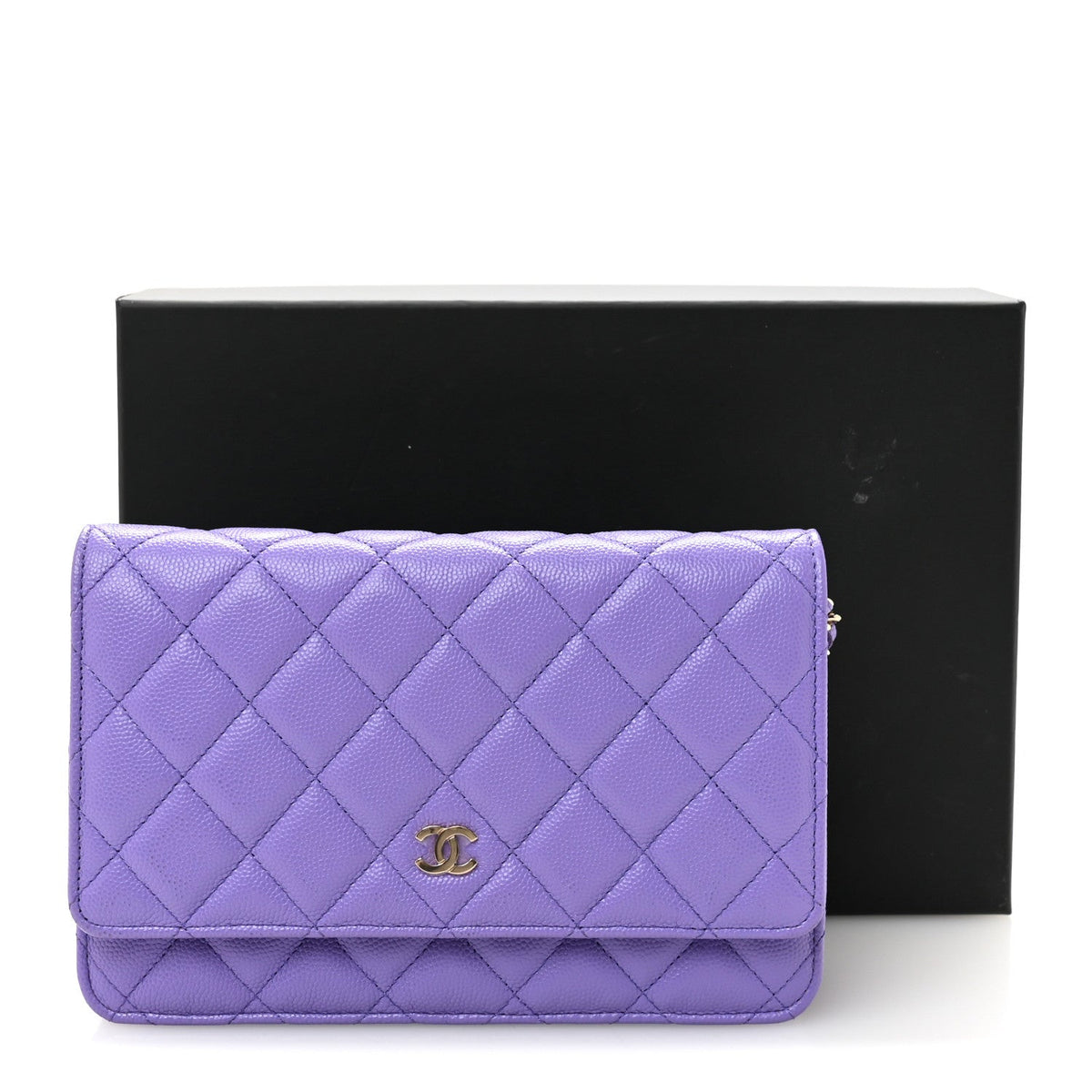 Quilted Caviar Wallet Bag - Purple