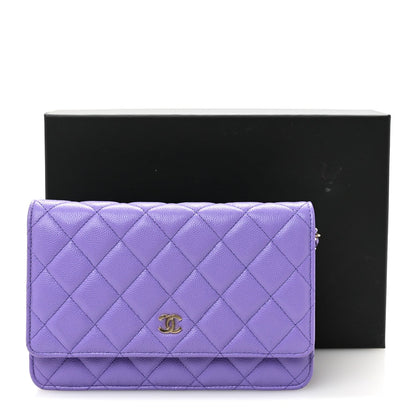 Quilted Caviar Wallet Bag - Purple